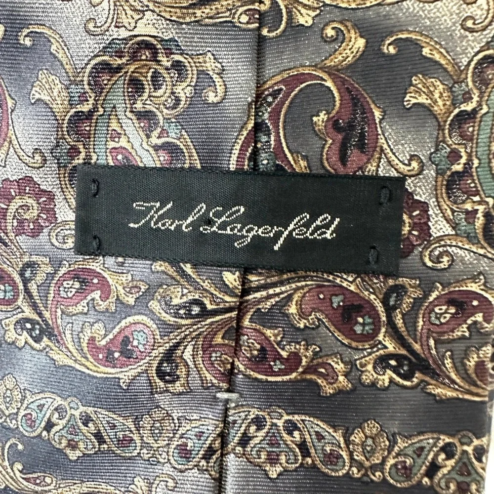 VTG Karl‎ Lagerfeld Silk Paisley Tie 90s Earth Tone Medallion USA Dark Academia